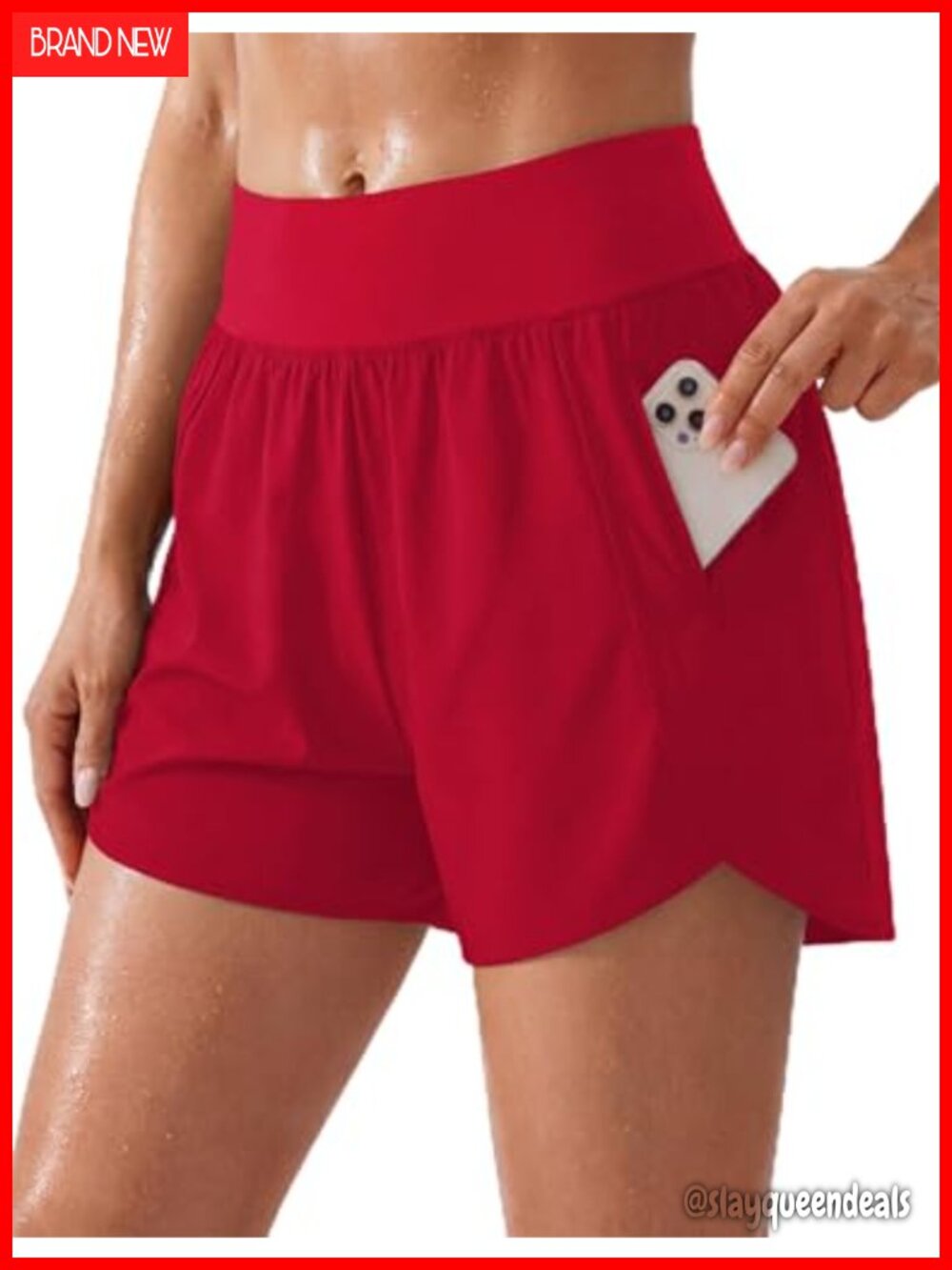 Womens 5" Athletic Running Shorts High Waisted Zip Pockets Dolphin Hem
